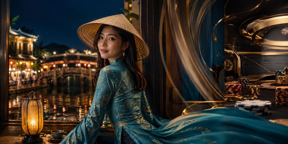 Cô gái mặc áo dài tại Hội An trải nghiệm trò chơi casino trực tuyến trên điện thoại